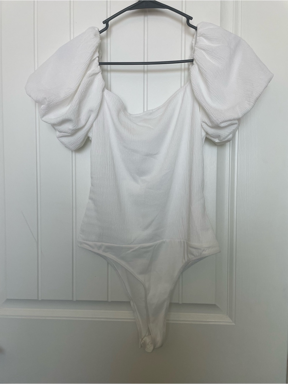 Francesca's Collections White Puff-Sleeve Square-Neck Bodysuit - Picture 2 of 4